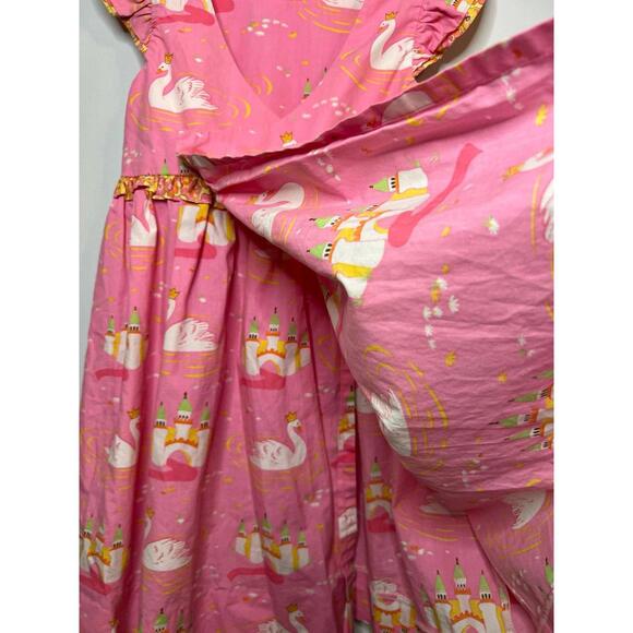 Eleanor Rose Girl's Swan and Castle Pink Ruffle Sleeve Dress Size 7-8 - Picture 5 of 7